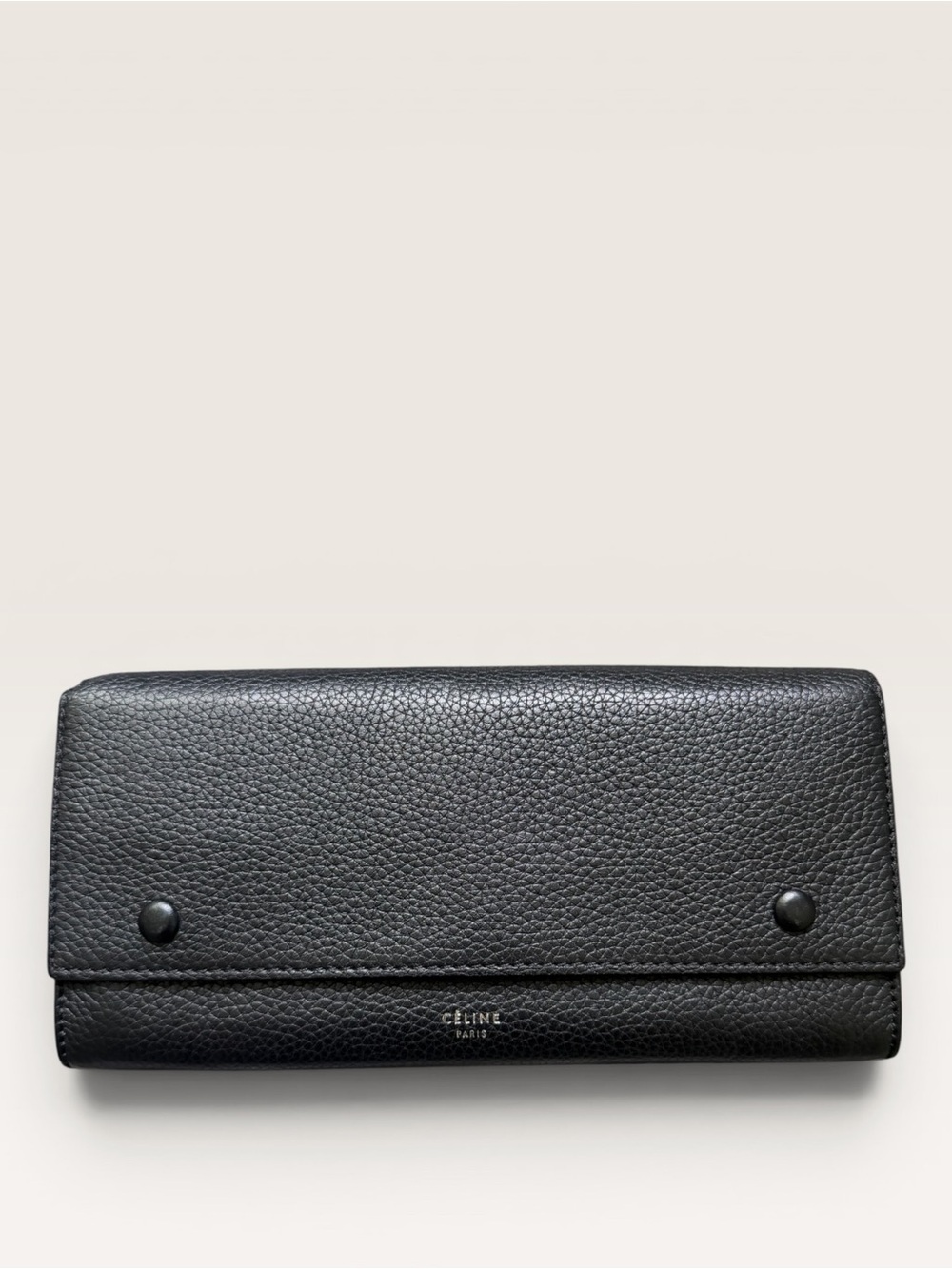 Celine Black Grained Leather Continental Wallet Yellow Interior